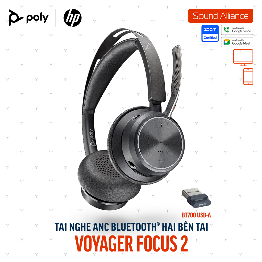  Tai nghe ANC Bluetooth Poly Voyager Focus 2 UC (76U46AA) 