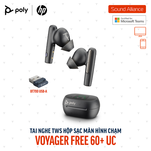 Tai nghe nhét tai Poly Voyager Free 60+ UC Microsoft Teams (7Y8G9AA) 