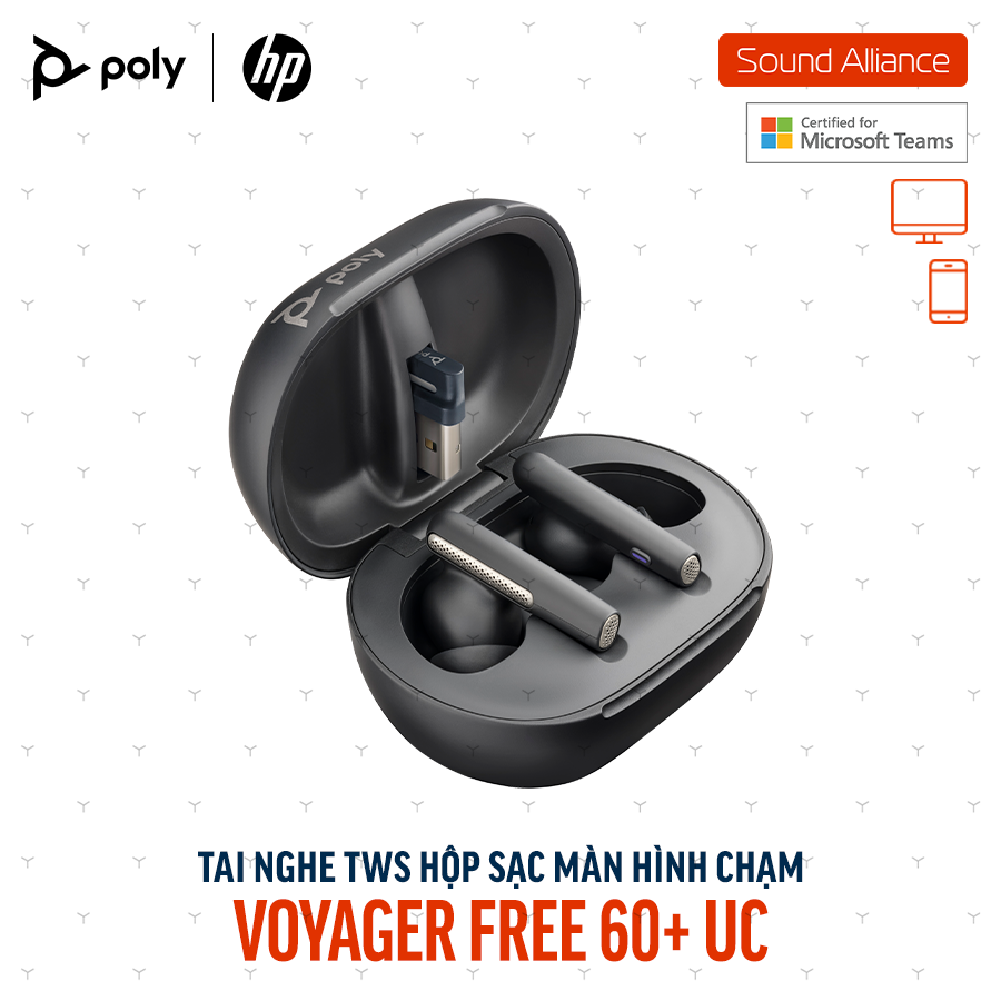  Tai nghe nhét tai Poly Voyager Free 60+ UC Microsoft Teams (7Y8G9AA) 