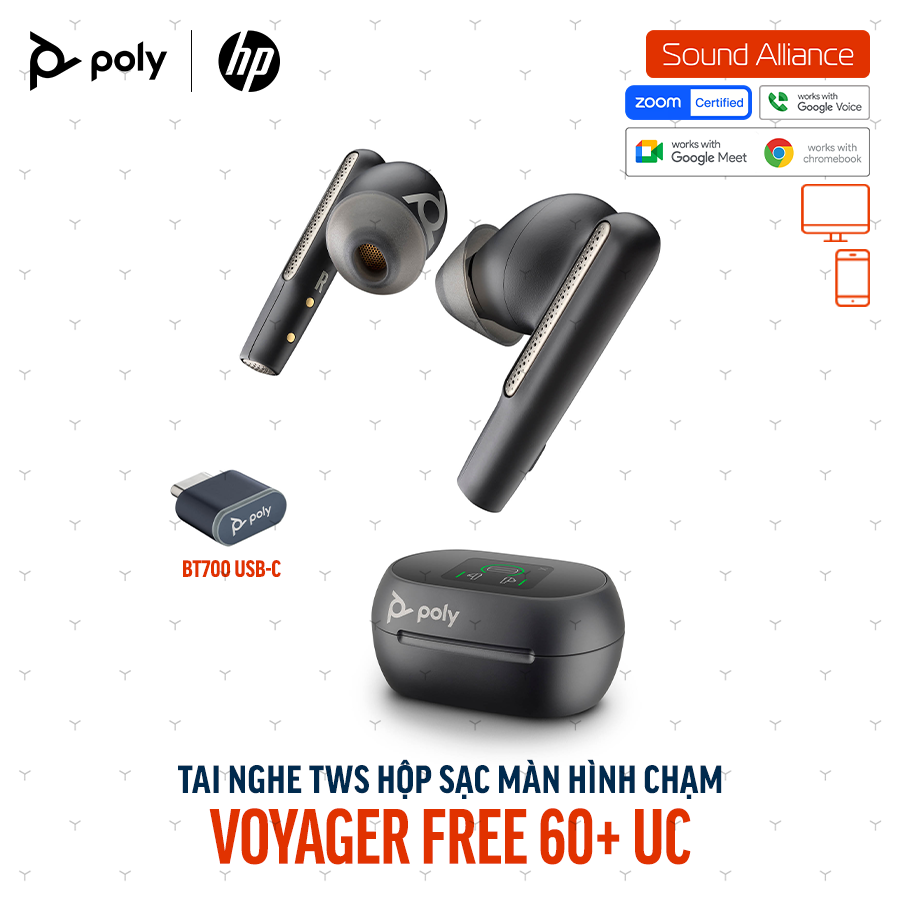  Tai nghe True Wireless Poly Voyager Free 60+ UC (7Y8H2AA) 