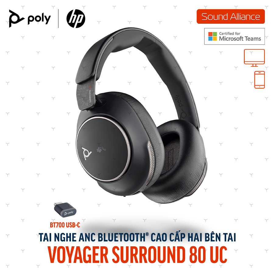  Tai nghe không dây ANC cao cấp Poly Voyager Surround 80 UC (8G7U0AA) 