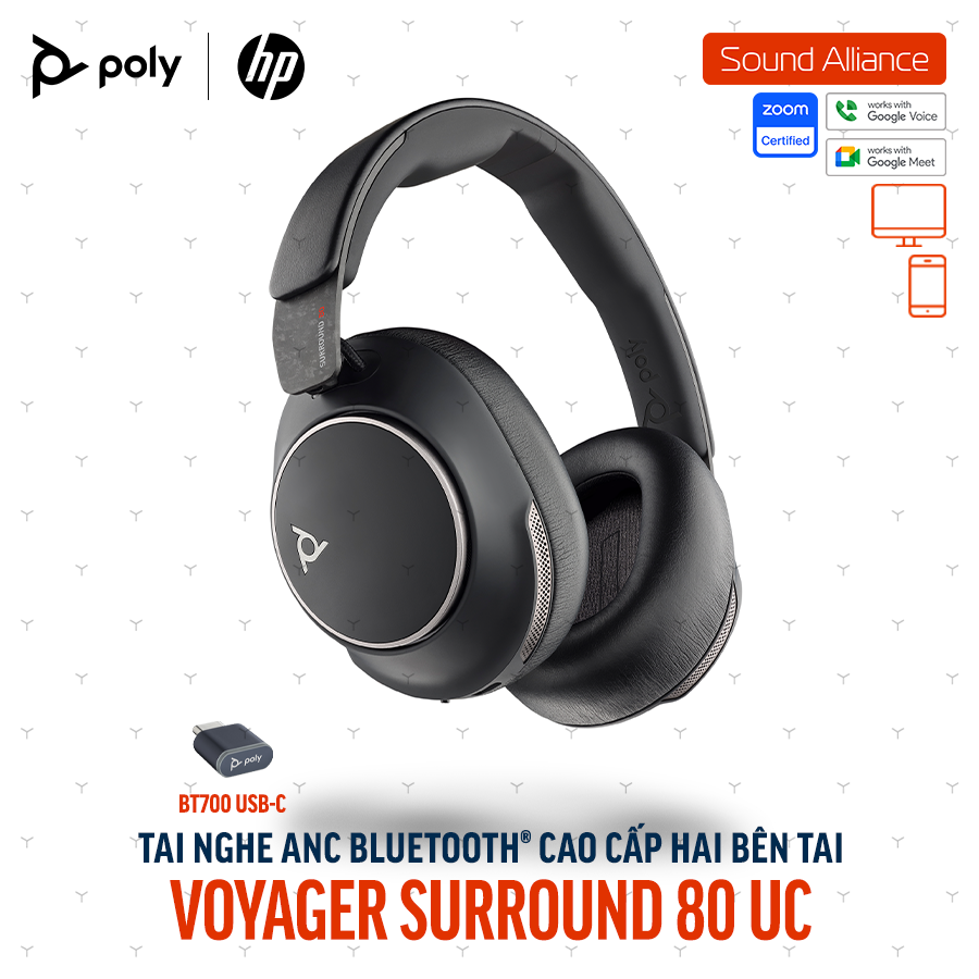  Tai nghe không dây ANC cao cấp Poly Voyager Surround 80 UC (8G7T9AA) 