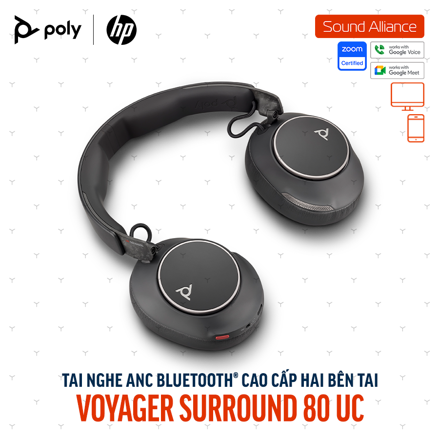  Tai nghe không dây ANC cao cấp Poly Voyager Surround 80 UC (8G7T9AA) 