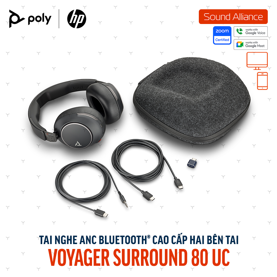  Tai nghe không dây ANC cao cấp Poly Voyager Surround 80 UC (8G7T9AA) 