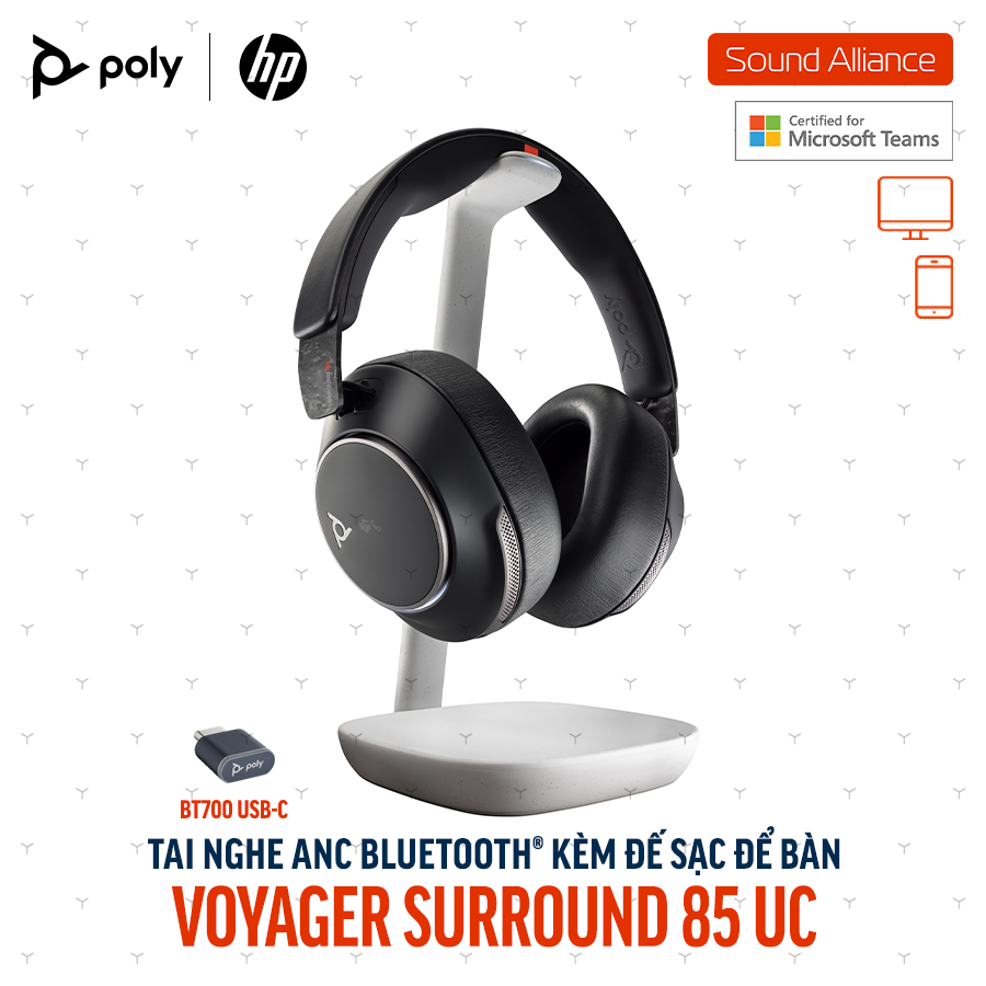  Tai nghe không dây ANC cao cấp Poly Voyager Surround 85 UC (8G7T8AA) 