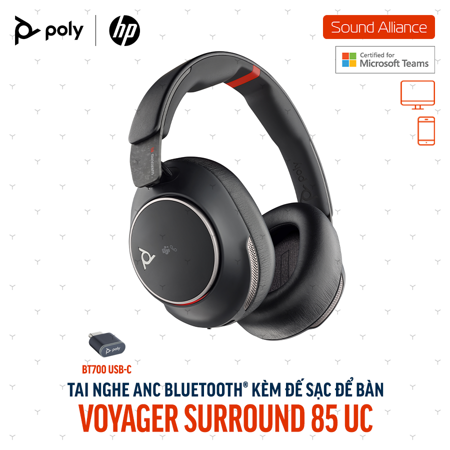  Tai nghe không dây ANC cao cấp Poly Voyager Surround 85 UC (8G7T8AA) 