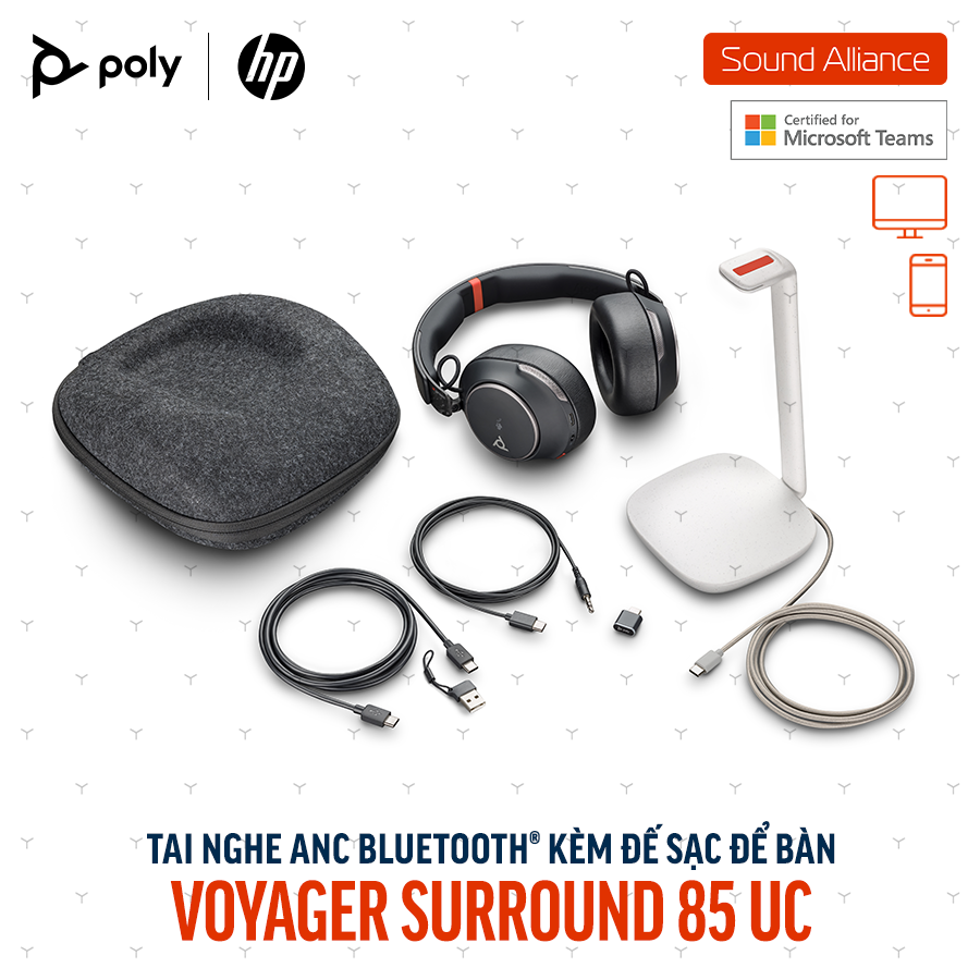  Tai nghe không dây ANC cao cấp Poly Voyager Surround 85 UC (8G7T8AA) 