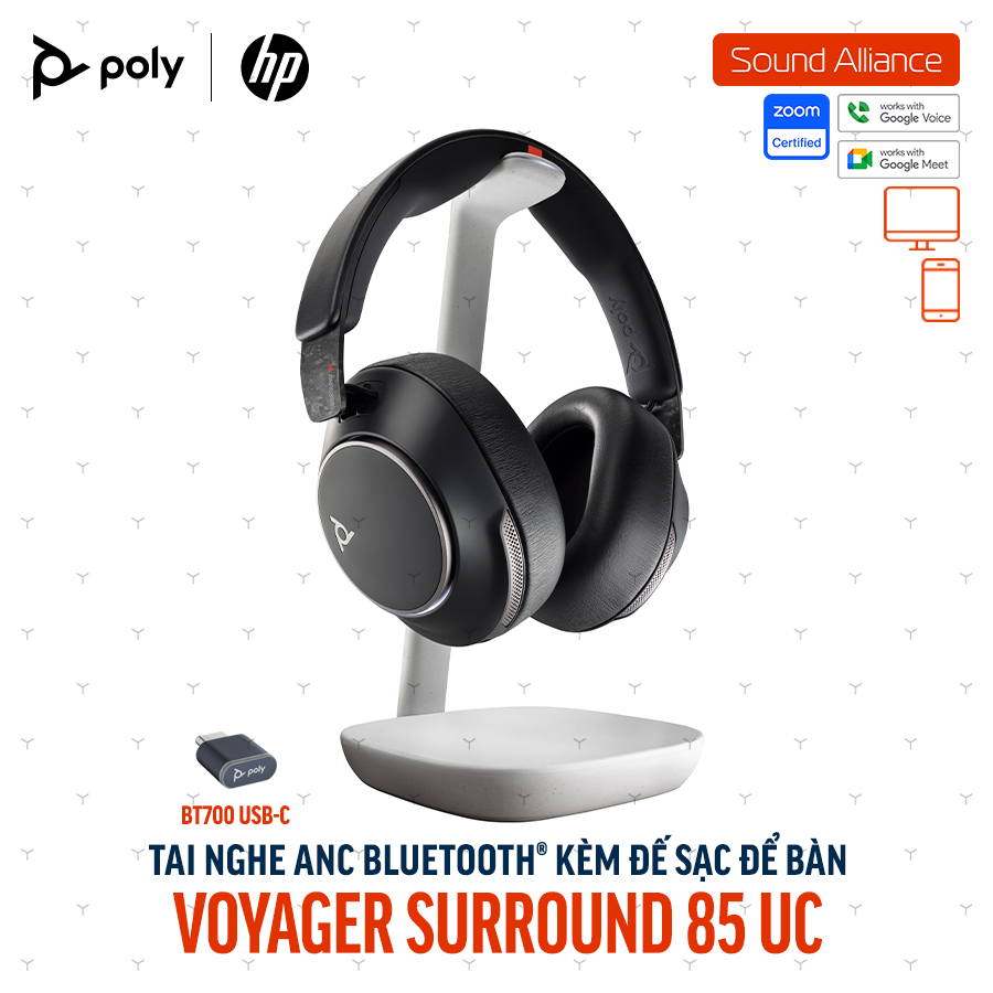 Tai nghe không dây ANC cao cấp Poly Voyager Surround 85 UC