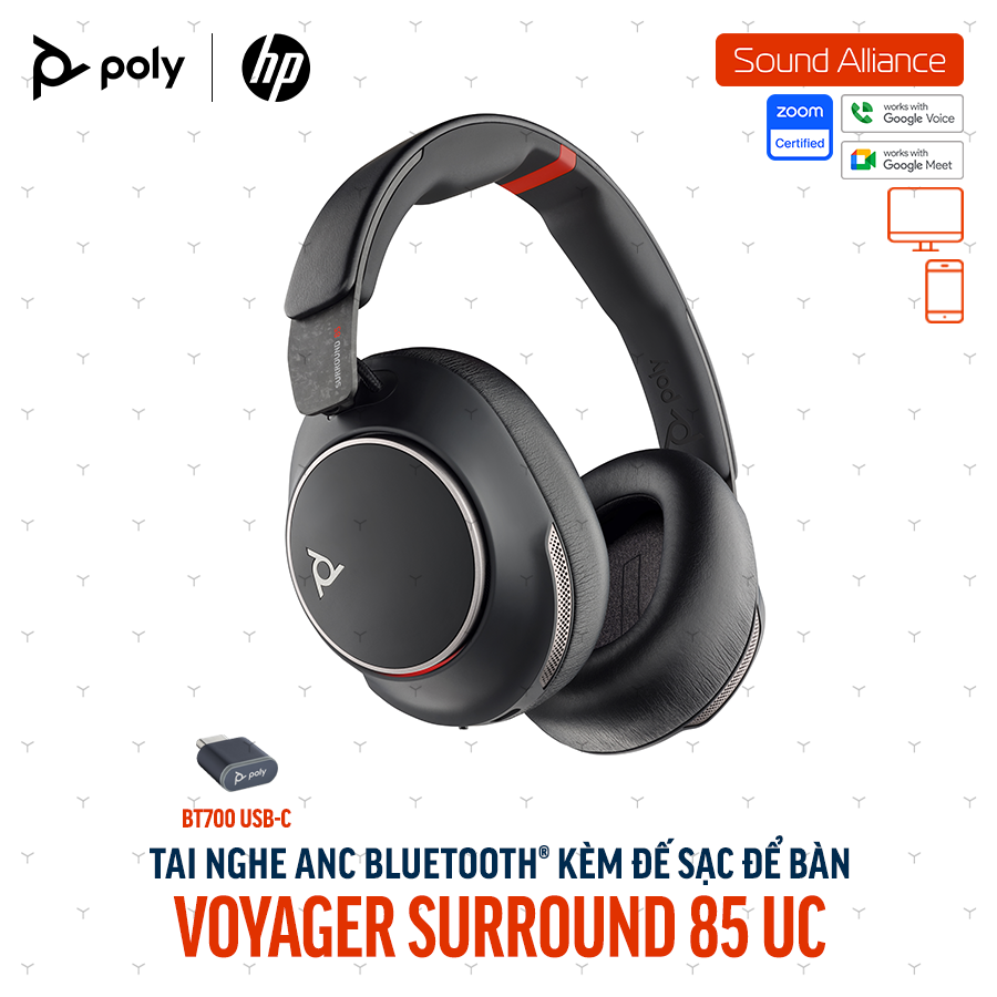  Tai nghe không dây ANC cao cấp Poly Voyager Surround 85 UC (8G7T7AA) 