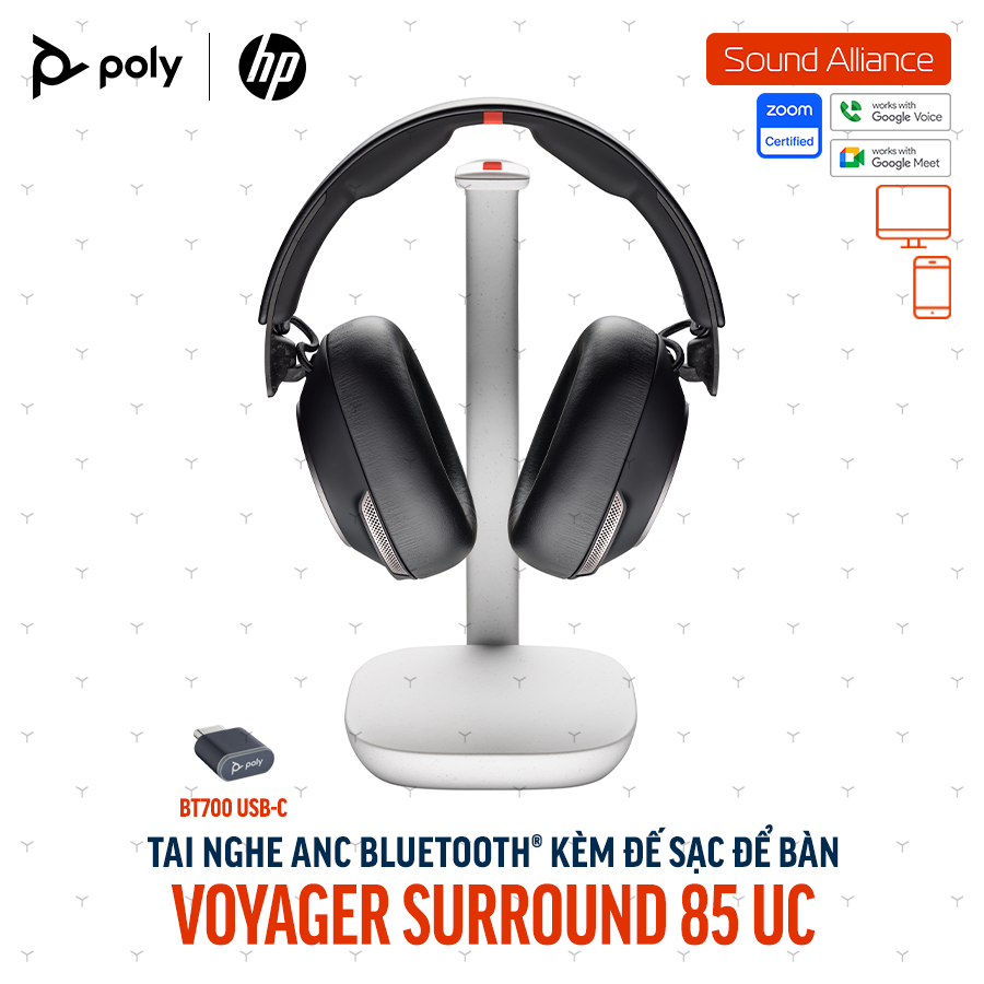  Tai nghe không dây ANC cao cấp Poly Voyager Surround 85 UC (8G7T7AA) 