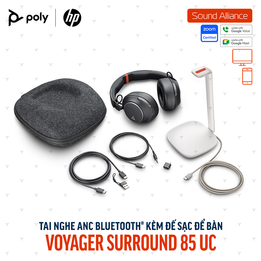  Tai nghe không dây ANC cao cấp Poly Voyager Surround 85 UC (8G7T7AA) 