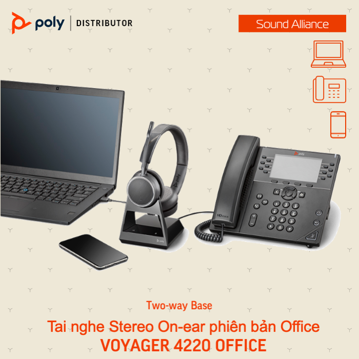  Tai nghe Bluetooth hai bên tai Poly Voyager 4220 Office (8A9S1AA) 