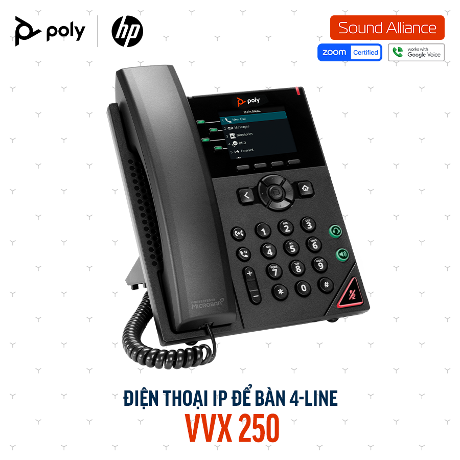  Điện thoại IP để bàn 4-line Poly VVX 250 (89B66AA#ABA) 