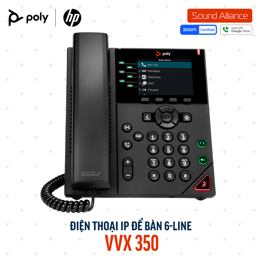  Điện thoại IP để bàn 6-line Poly VVX 350 (89B72AA#AB2) 