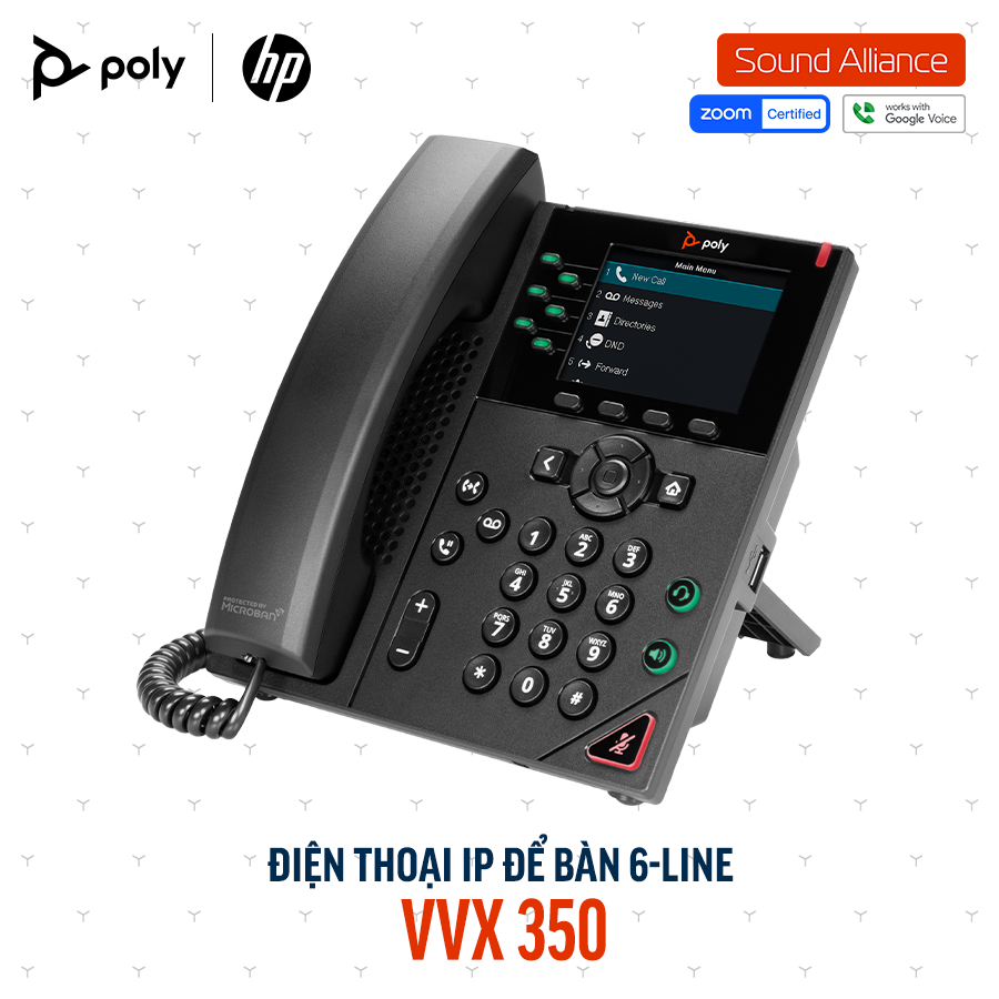  Điện thoại IP để bàn 6-line Poly VVX 350 (89B72AA#AB2) 
