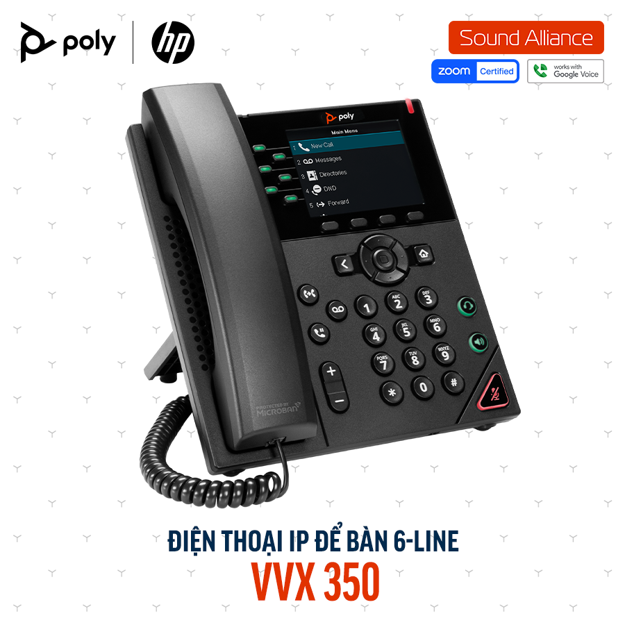  Điện thoại IP để bàn 6-line Poly VVX 350 (89B72AA#AB2) 
