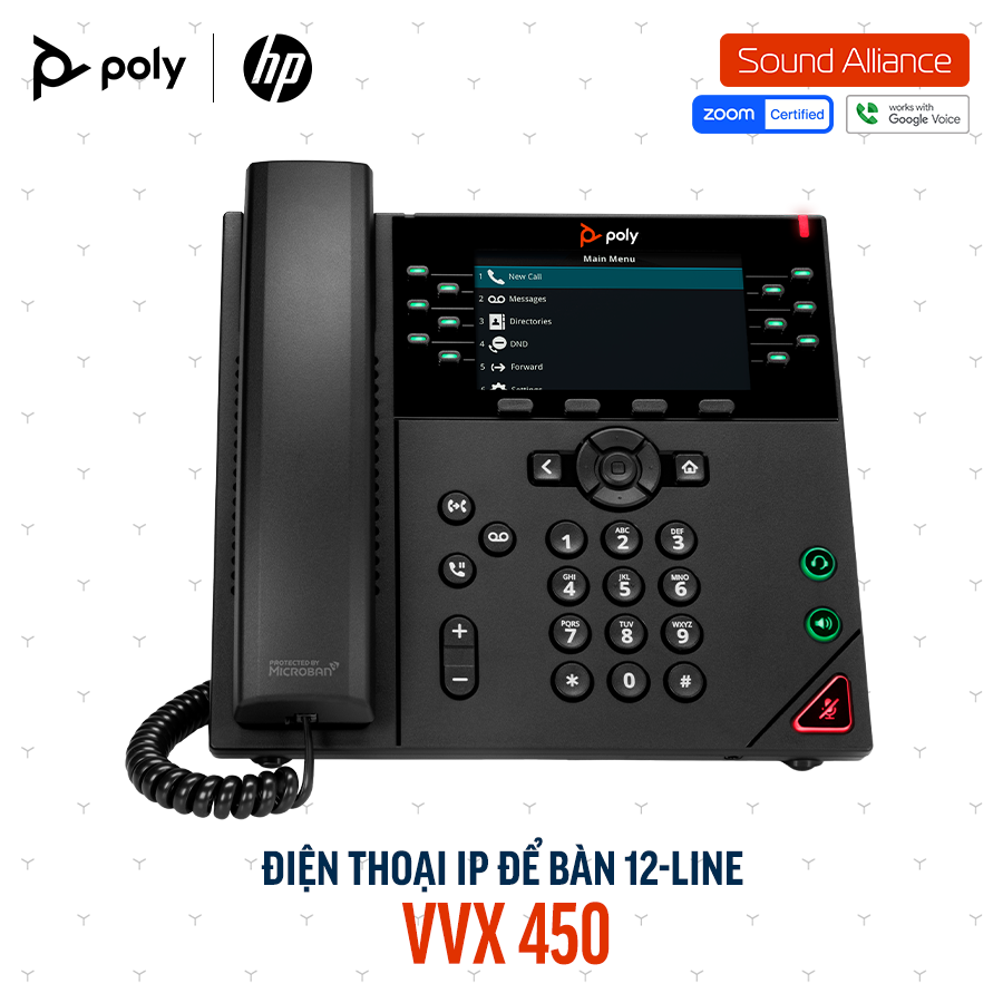  Điện thoại IP để bàn 12-line Poly VVX 450 (8B1L7AA) 