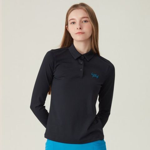 Áo dài tay có cổ le coq golf Nữ GO322LTL82-BLCK