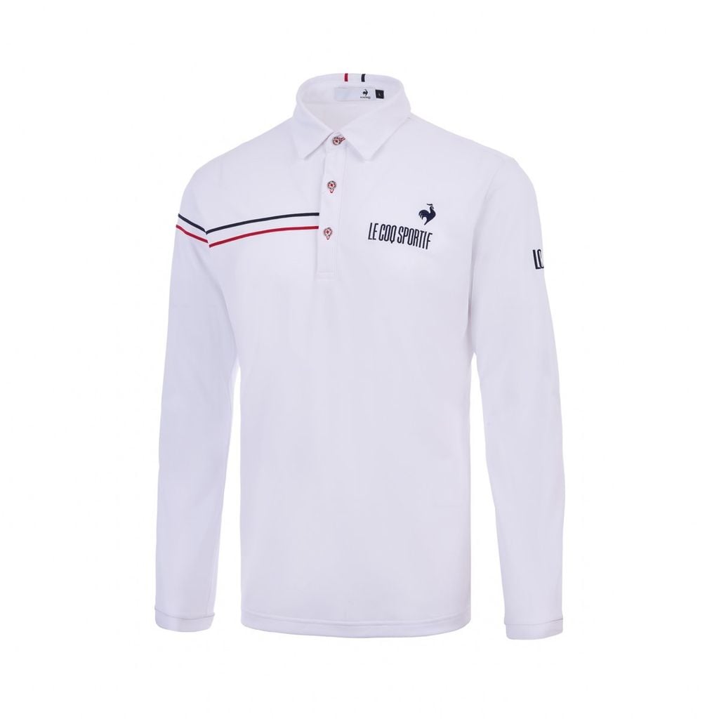 Áo polo dài tay nam Le Coq Golf LG5SLS00MV-WH00 trắng, cổ đứng hiện đại