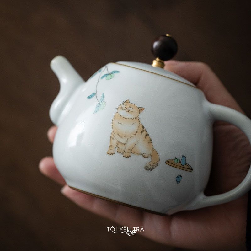 Ấm trà kung-fu họa tiết mèo dễ thương dung tích 280ml