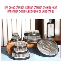 Bàn chông cắm hoa Ikebana hình tròn cỡ lớn cắm cành to bằng thép không rỉ (cỡ 130mm nặng 2kg).