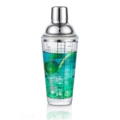 Bình pha chế cocktail thủy tinh in công thức pha chế coktail có nắp inox 304 cao cấp