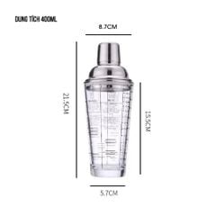 Bình pha chế cocktail thủy tinh in công thức pha chế coktail có nắp inox 304 cao cấp