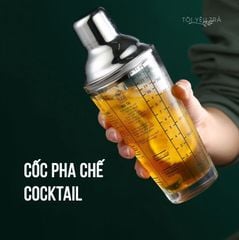 Bình pha chế cocktail thủy tinh in công thức pha chế coktail có nắp inox 304 cao cấp