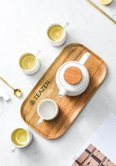 Bộ ấm chén Bắc Âu nắp gỗ đế vân đá hoa cương cao cấp