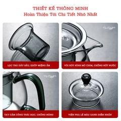 Ấm pha trà thủy tinh quai ấm màu xanh có lõi lọc trà tiện dụng dung tích 570ml