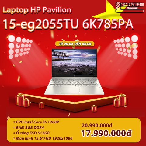  Laptop HP Pavilion 15-eg2055TU 6K785PA i7-1260P| 8GB| 512GB| OB| 15.6