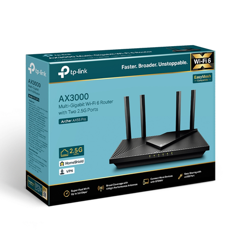  Thiết bị mạng TP-LINK Router Wifi 6 Archer AX55 Pro AX3000 Multi-Gigabit với hai cổng 2.5G 