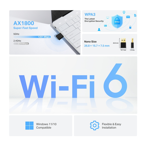  Thiết bị mạng TP-LINK USB Thu Sóng WiFi Archer TX20U Nano AX1800 