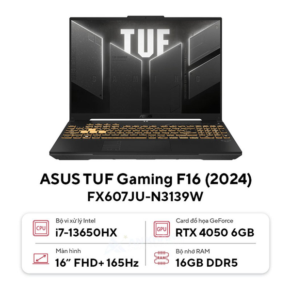  Laptop Asus TUF Gaming F16 FX607JU-N3139W i7-13650HX| 16GB| 512GB| RTX4050 6GB| 16