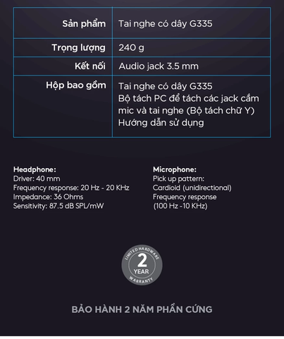  Tai Nghe Gaming Logitech G335 (chụp tai có dây Over-ear) 
