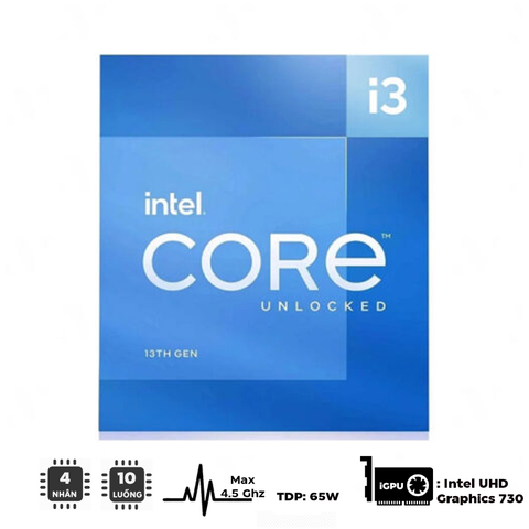  CPU Intel Core i3-13100 (3.4Ghz up to 4.5GHz, 4 nhân 8 luồng, 12MB Cache) - Socket FCLGA1700 