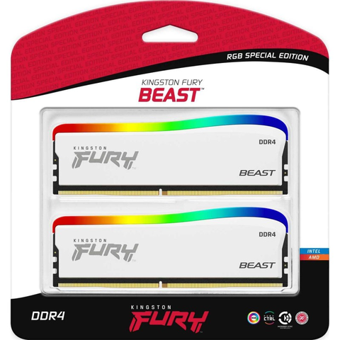  Ram Desktop/PC Kingston DDR4 3200MHz 16GB (2x8GB) Fury Beast White RGB SE (KF432C16BWAK2/16) 