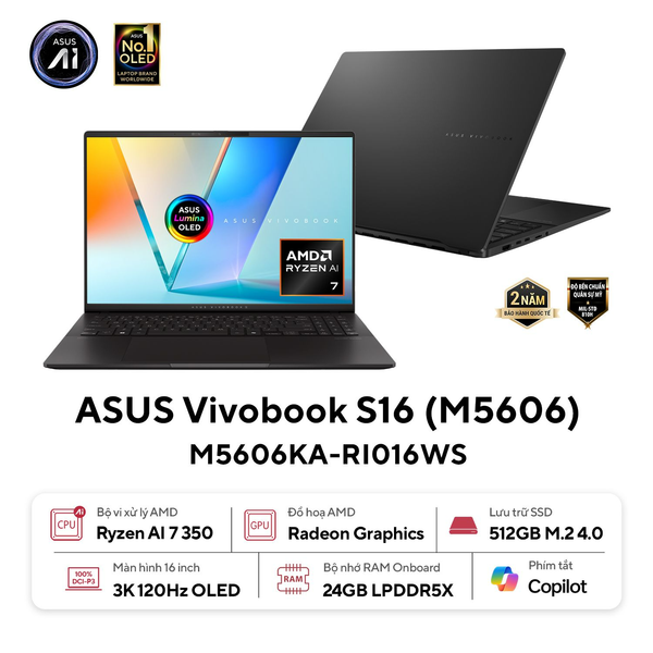  Laptop Asus VivoBook S 16 OLED M5606KA-RI016WS Ryzen AI 7 350| 24GB| 512GB| OB| 16