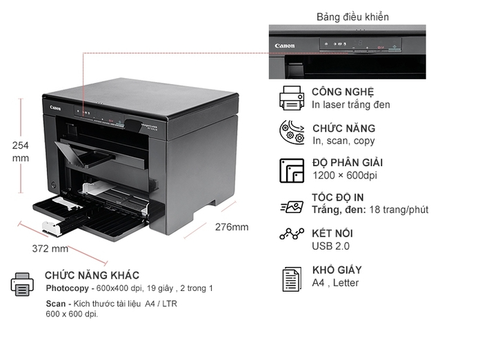  Máy In Đa Chức Năng Laser Trắng Đen CANON MF3010 ( In + Scan + Copy ) 