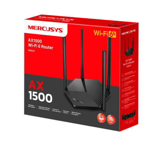  Thiết bị mạng Router Wifi 6 Mercusys MR60X Băng Tần Kép AX1500 