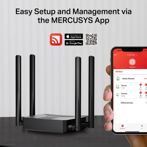  Thiết bị mạng Router Wifi 6 Mercusys MR62X Băng Tần Kép AX1500 