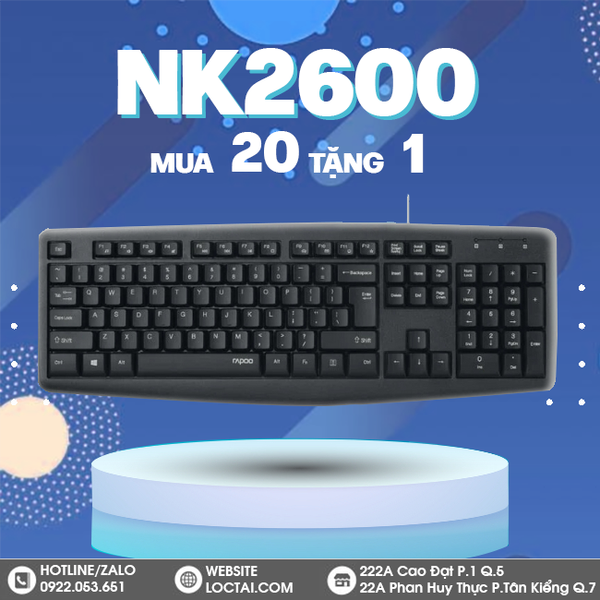  Bàn phím máy tính Rapoo NK2600 (Có dây - Kết nối USB) 