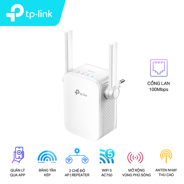  Thiết bị mạng Bộ Mở Rộng Sóng Wifi TP-LINK RE205 AC750 