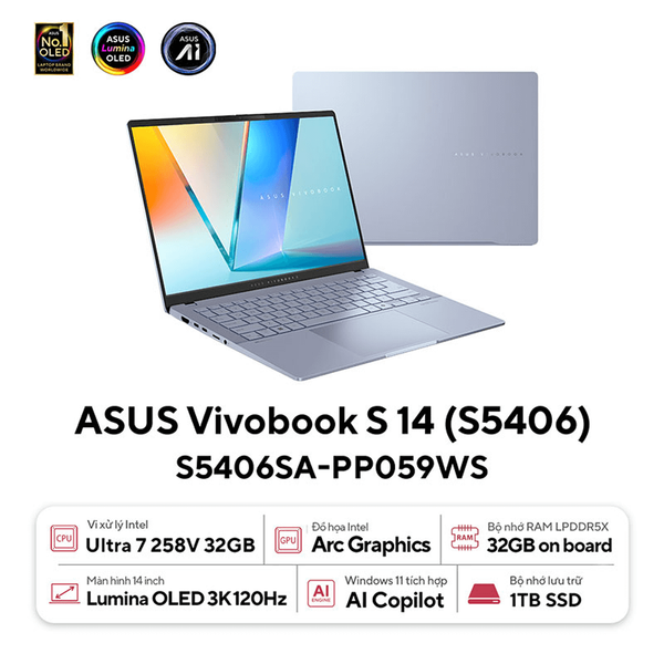  Laptop Asus VivoBook S 14 OLED S5406SA-PP059WS Ultra 7-258V| 32GB| 1TB| OB| 14