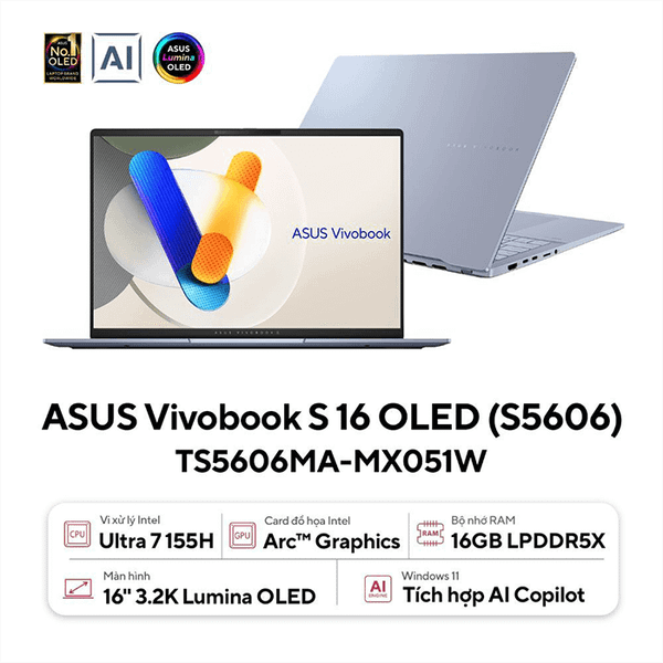  Laptop Asus VivoBook S 16 OLED S5606MA-MX051W Intel Core Ultra 7 155H| 16GB| 512GB| OB| 16