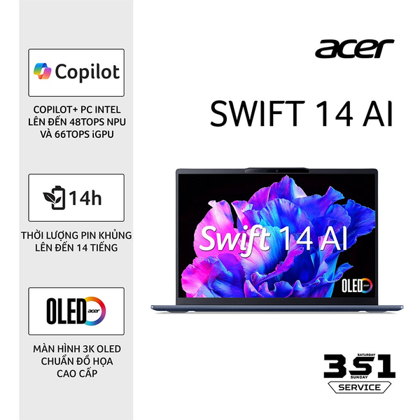  Laptop Acer Swift 14 AI SF14-51-75VP NX.J2KSV.001 Ultra 7 258V| 32GB| 1TB| OB| 14.3