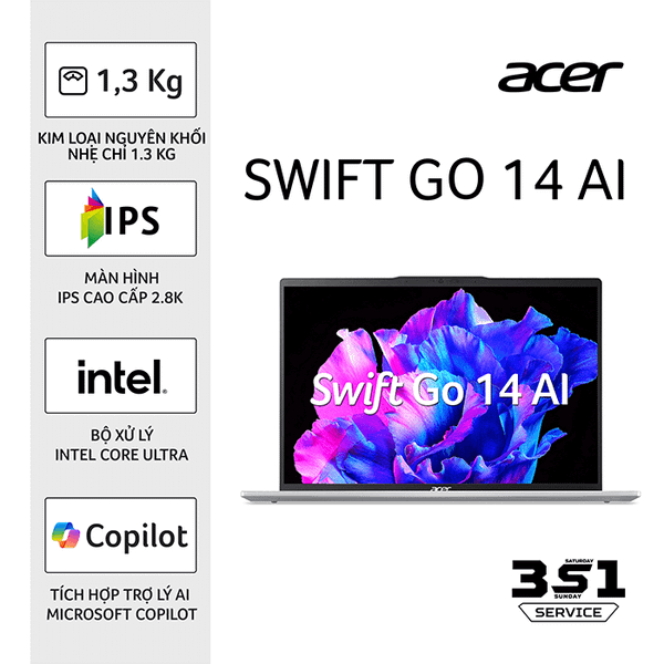  Laptop ACER Swift Go SFG14-73-71ZX NX.KSLSV.002 Ultra 7 155H| 16GB| 512GB| 14