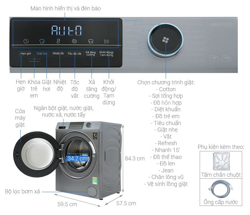 Máy giặt Aqua Inverter 10 kg AQD-A1002G S
