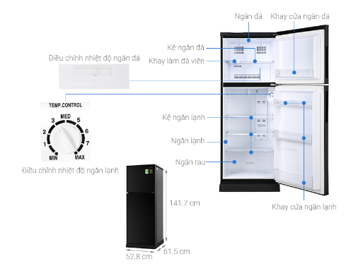 Tủ lạnh Aqua Inverter 186 lít AQR-T219FA(PB)