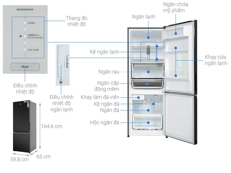 Tủ lạnh Electrolux Inverter 308 Lít EBB3402K-H